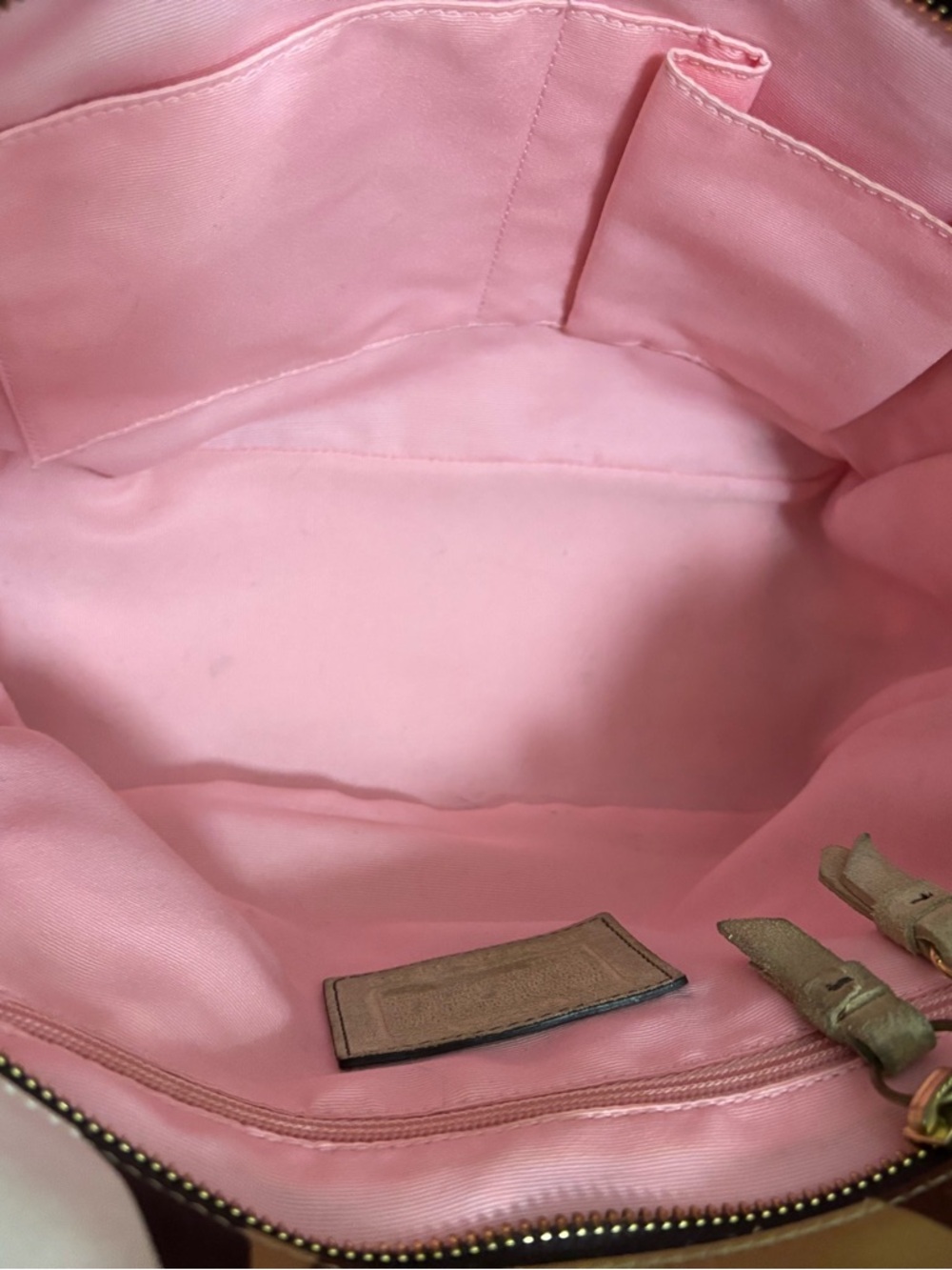 Coach VINTAGE G05M-8F33 Hamptons Optic Scarf Print w Tan Suede Bottom Tote EUC - Picture 13 of 15